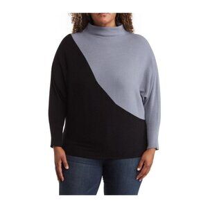 Tahari Womens Black Gray Color Block Knit Dolman Sleeve Sweater Plus Sz 3X New